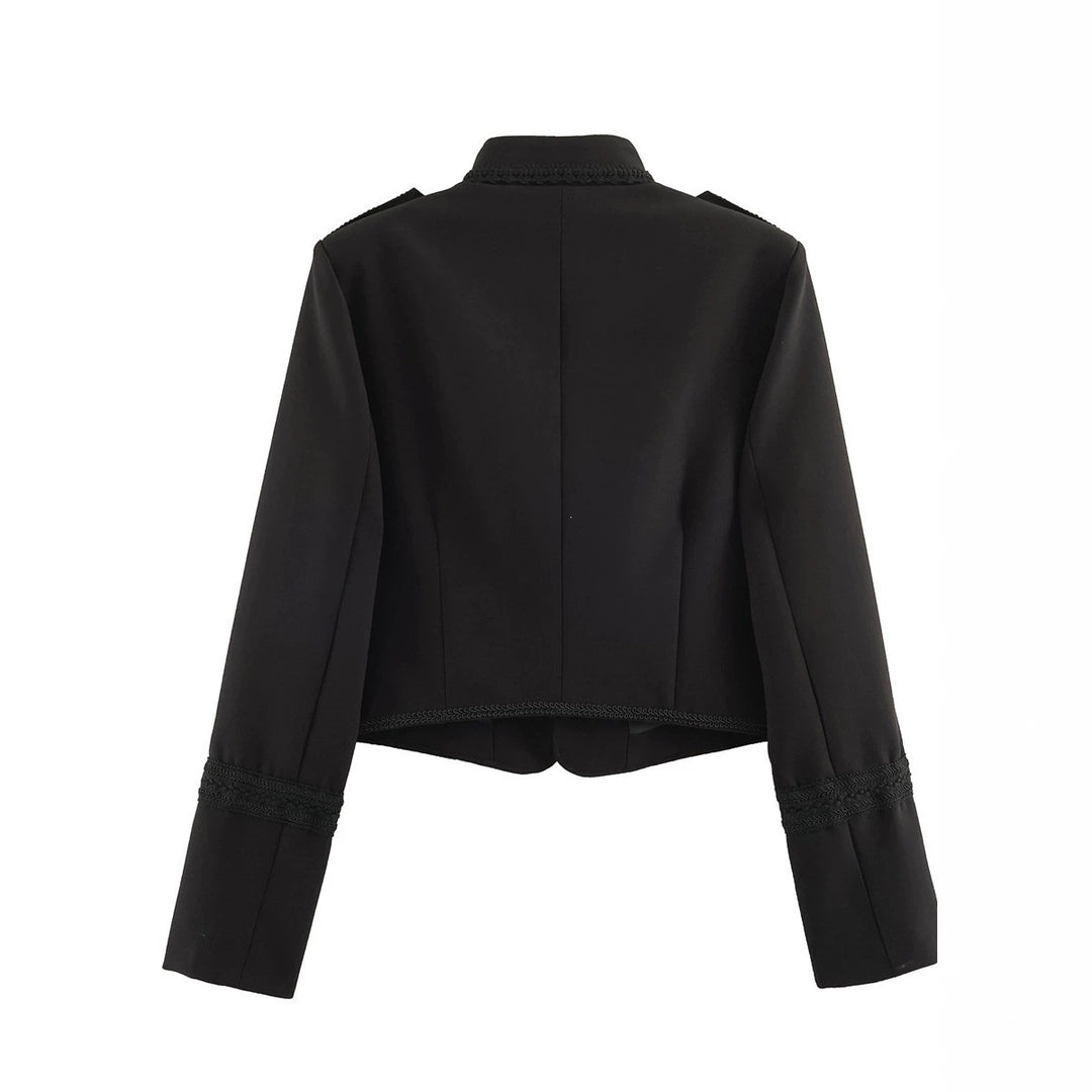 Damen Kurzblazer im Militärstil mit Kordelverzierung, Stehkragen und Zierfroschknöpfen Shop Nory