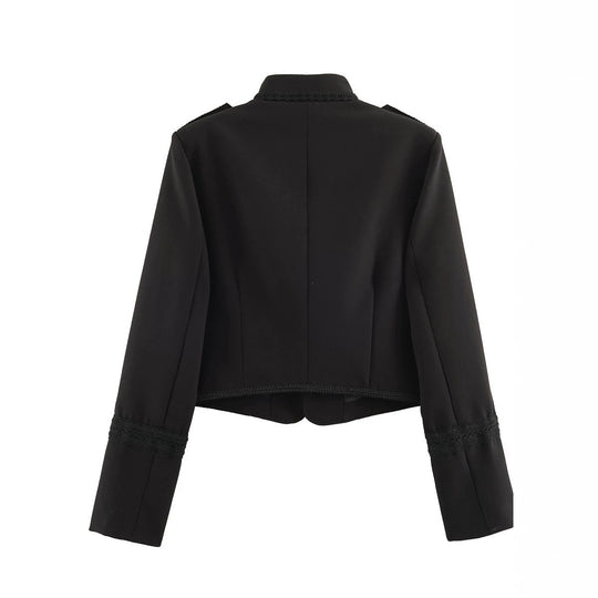 Damen Kurzblazer im Militärstil mit Kordelverzierung, Stehkragen und Zierfroschknöpfen Shop Nory
