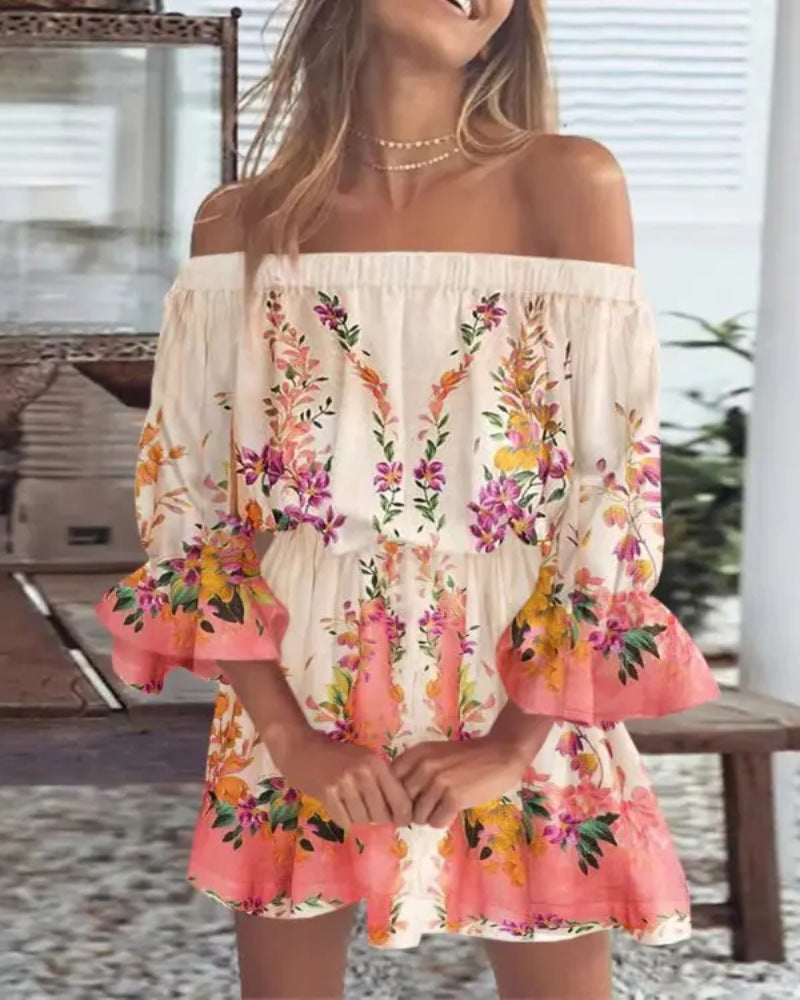 Damen Off-Shoulder Sommerkleid mit Blumenmuster Shopnory