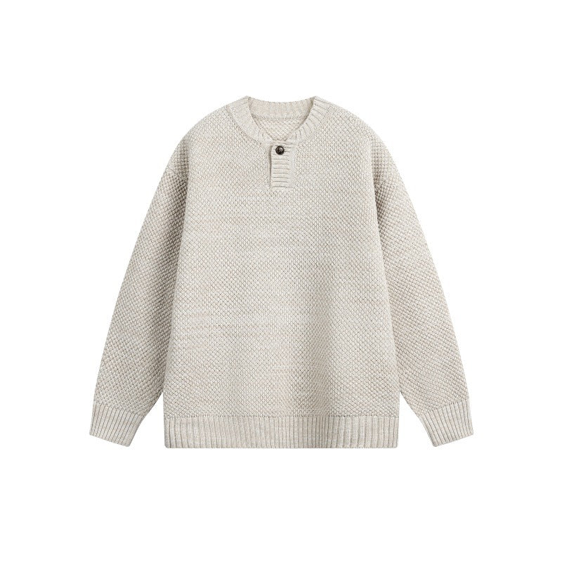 Unisex Strukturierter Strickpullover mit Henley-Knopfleiste Shop Nory