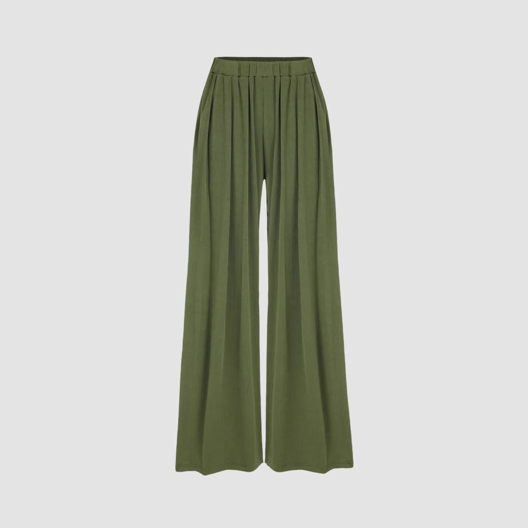 Damen Weite Palazzo-Strickhose mit hohem Elastikbund und feiner Rippstruktur Shop Nory