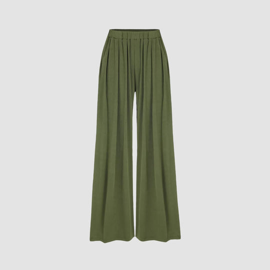 Damen Weite Palazzo-Strickhose mit hohem Elastikbund und feiner Rippstruktur Shop Nory