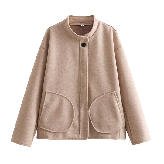 Damen Kurzjacke im Wollmix mit Rundhals, Oversize‑Passform und großen aufgesetzten Taschen Shop Nory