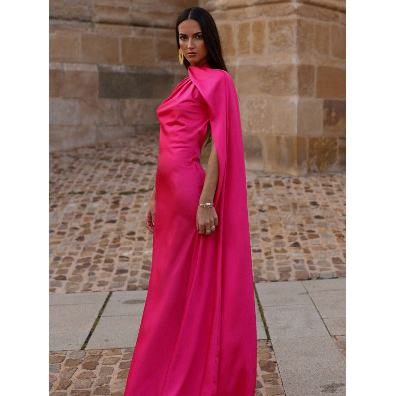 Damen elegantes Maxikleid mit asymmetrischem Oberteil und fließendem Schnitt Shopnory