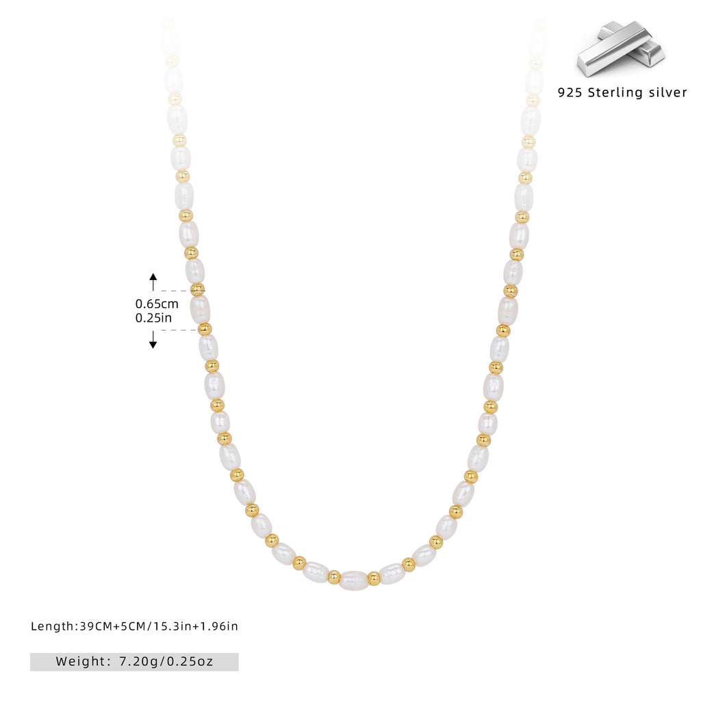 Damen Halskette aus Perlen und 925 Sterling Silber mit goldenen Akzenten Shop Nory
