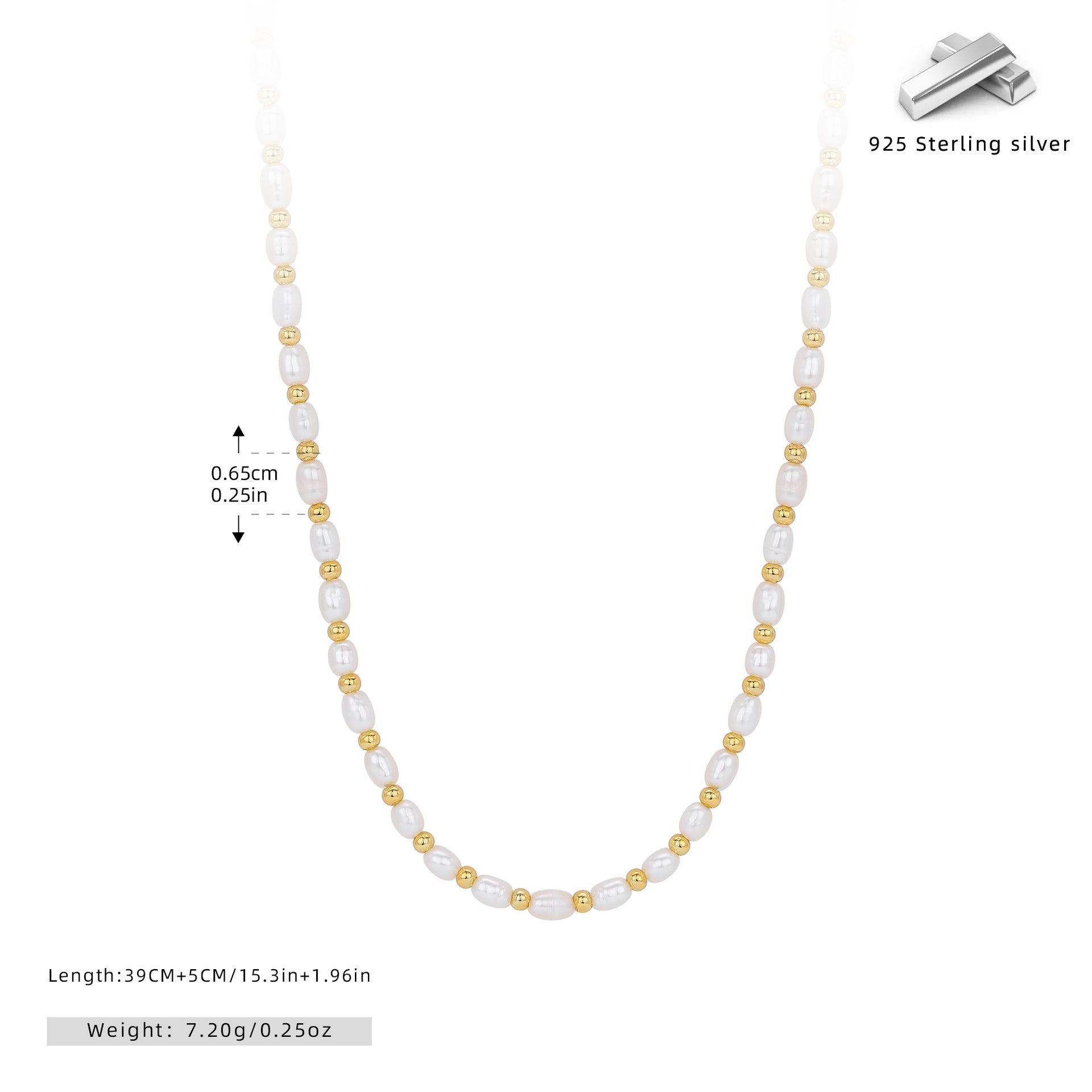 Damen Halskette aus Perlen und 925 Sterling Silber mit goldenen Akzenten Shop Nory