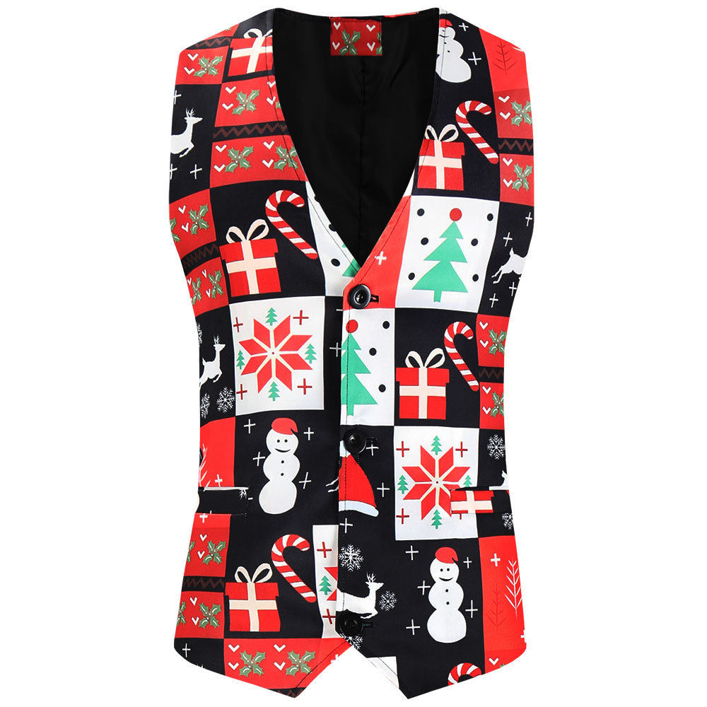 Herren Weihnachtliche Weste mit Santa-Alloverprint und tailliertem Schnitt Shop Nory