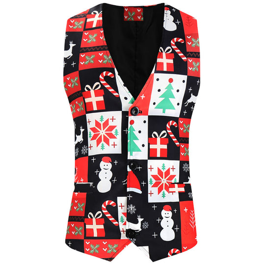 Herren Weihnachtliche Weste mit Santa-Alloverprint und tailliertem Schnitt Shop Nory