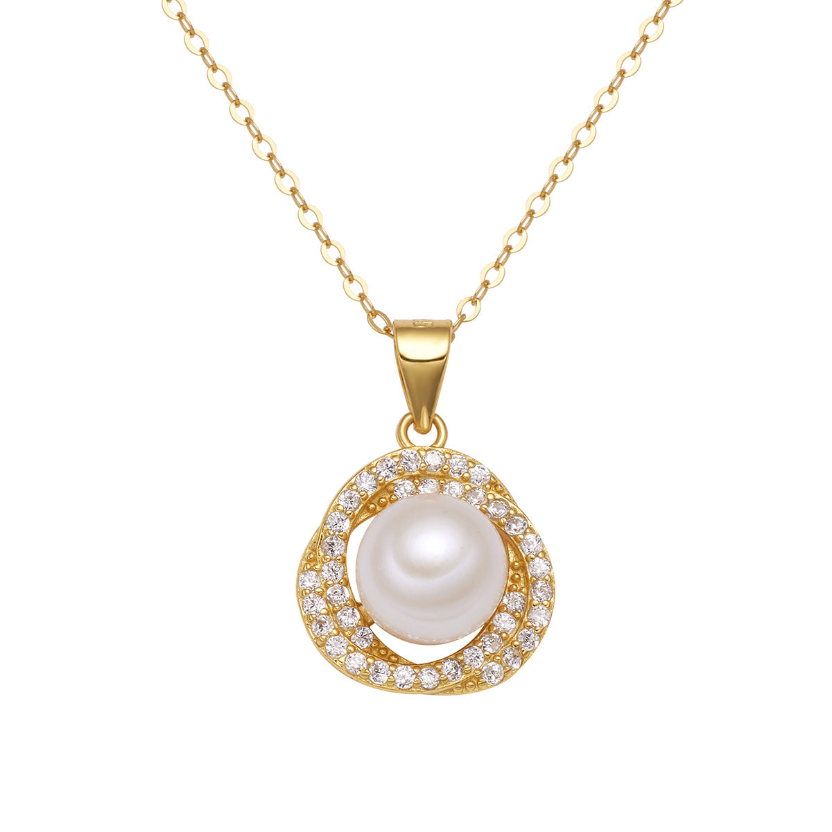Damen elegante Halskette mit Perlenanhänger und funkelnden Zirkonia-Details Shop Nory