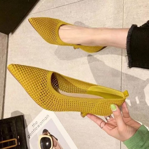 Damen elegante Spitzen-Pumps mit perforiertem Obermaterial