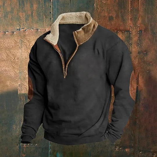 Herren Cord-Optik Halbzip-Pullover mit Teddykragen und Ellbogenbesatz Shop Nory