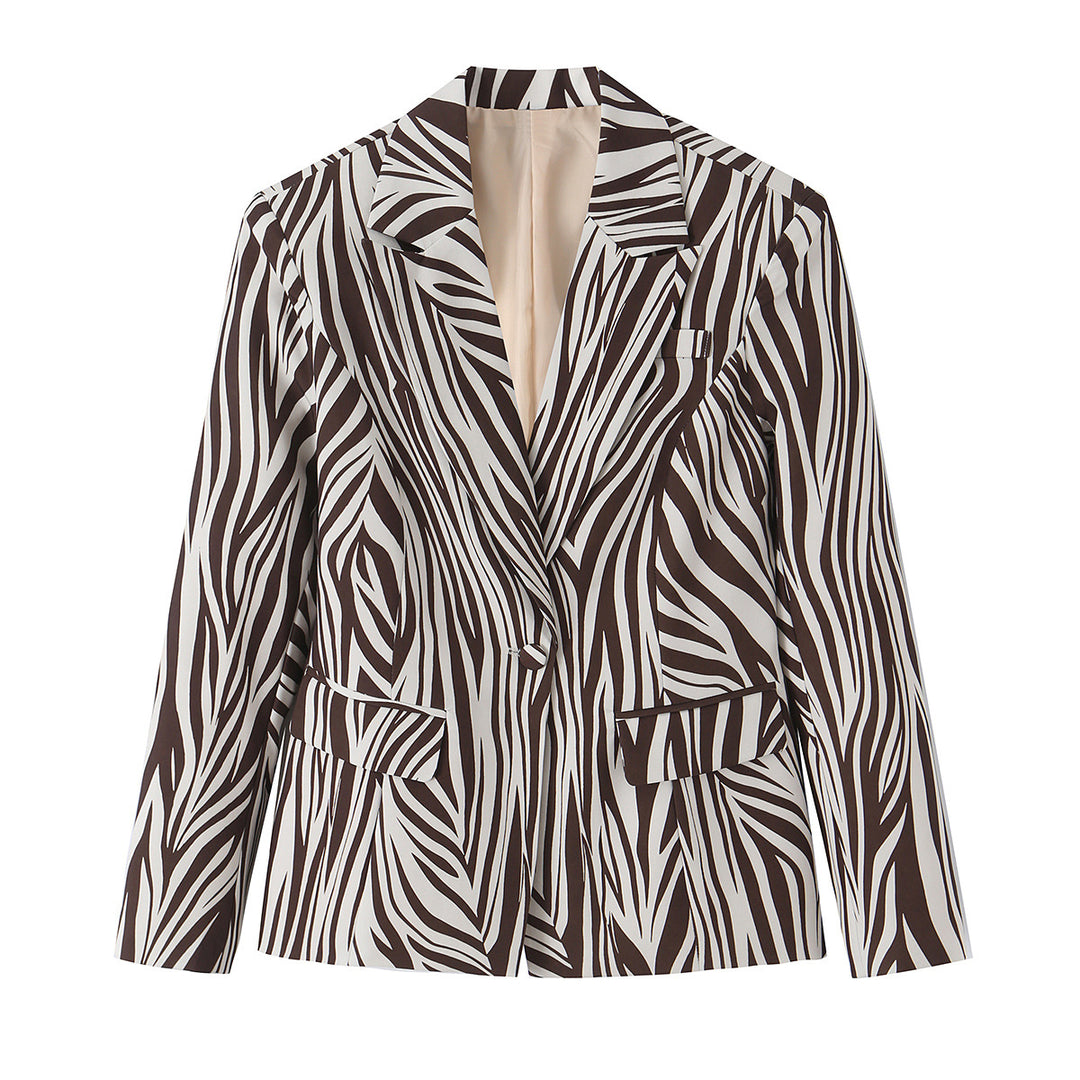 Damen Taillierter Zebra-Print Blazer mit Reverskragen und Pattentaschen Shop Nory