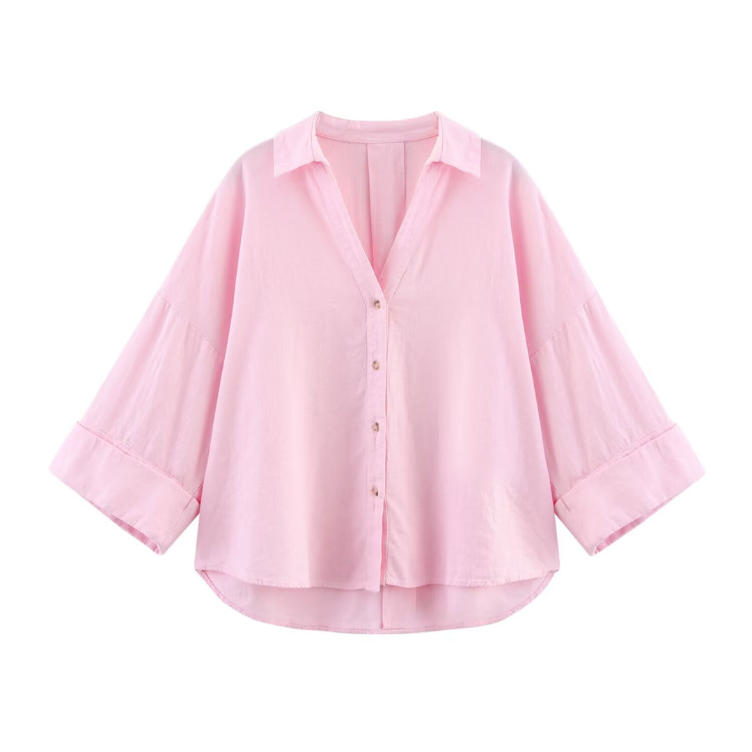 Damen Oversize-Hemdbluse mit vertikalem Streifenmuster und verlängertem Rücken Shop Nory