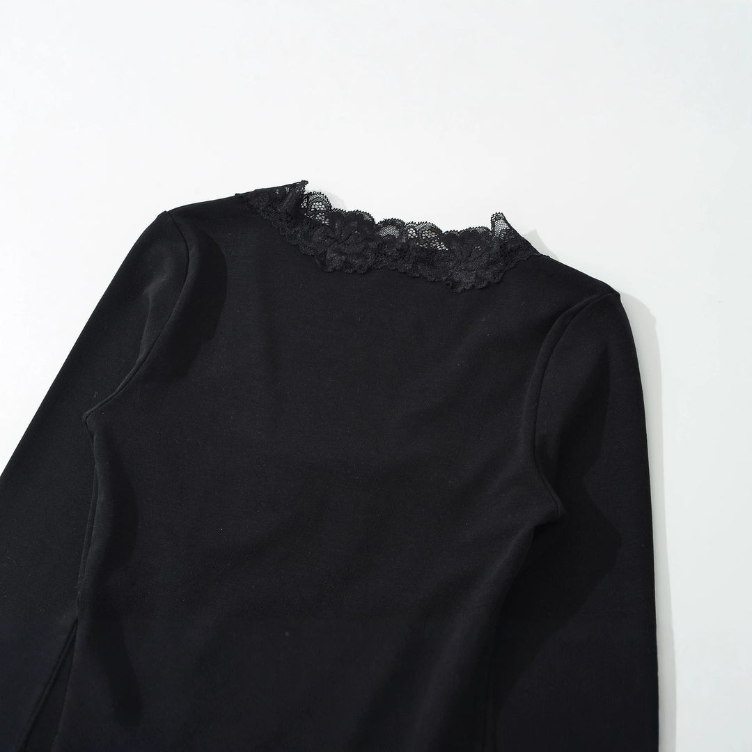 Damen Langarm-Shirt mit Spitzen-V-Ausschnitt und Bindeband Shop Nory