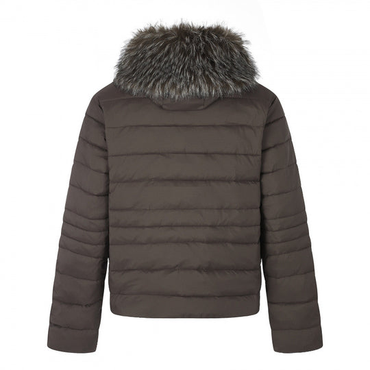 Damen Kurz geschnittene gesteppte Kapuzenjacke mit abnehmbarem Kunstfellkragen und Thermofüllung Shop Nory