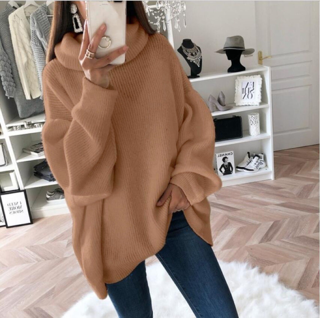 Damen Oversize Strickpullover mit hohem Rollkragen, lässiger Tunika‑Länge und Ballonärmeln Shop Nory