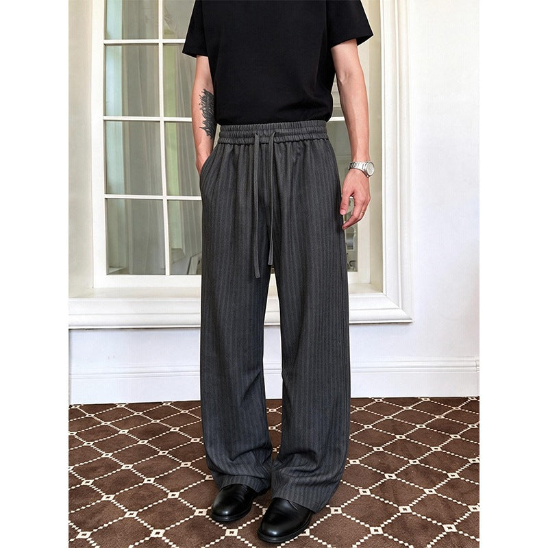 Herren Weit geschnittene Nadelstreifen-Hose mit elastischem Bund und Kordelzug Shop Nory