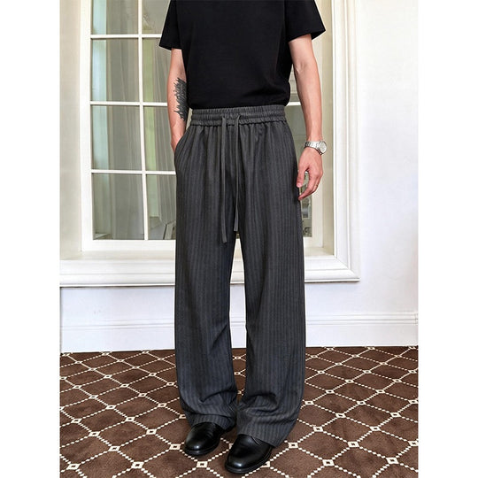 Herren Weit geschnittene Nadelstreifen-Hose mit elastischem Bund und Kordelzug Shop Nory