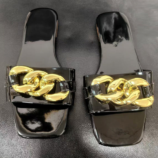Damen modische Slipper mit dekorativem Ketten-Design