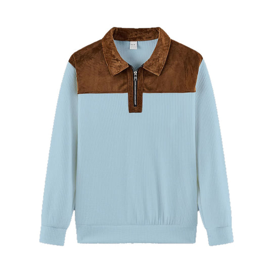 Unisex nan feinstrukturierter Strickpullover mit halbem Reißverschlusskragen und Samtbesatz Shop Nory