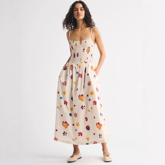 Damen Maxikleid mit floralem Design und elastischem Bund