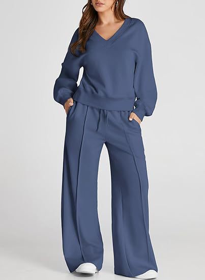 Damen Lässiges V-Ausschnitt Freizeit-Set mit weiter Jogginghose Shop Nory