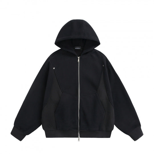 Unisex Boxy-Kapuzenjacke mit Zwei-Wege-Reißverschluss und geometrischen Nahtdetails Shop Nory