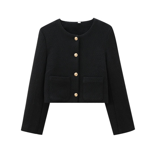 Damen elegante Kurzjacke im strukturierten Tweed-Stil mit praktischen Taschen