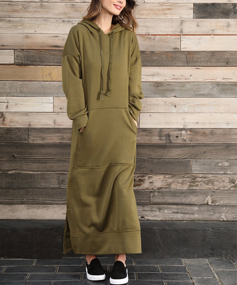 Damen nan langes Kapuzen-Sweatkleid mit Kängurutasche, Seitenschlitzen und lockerer Oversize-Passform Shop Nory