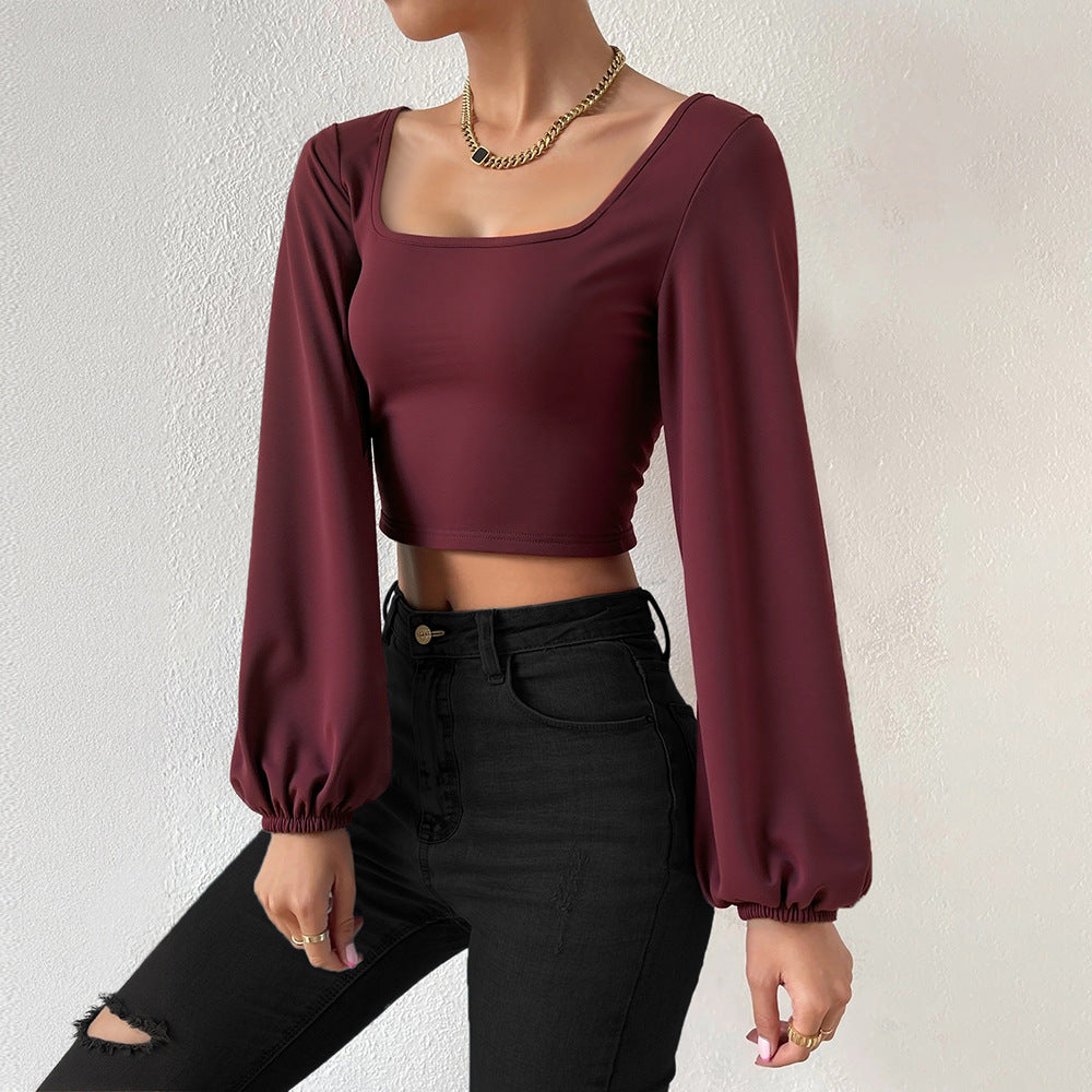 Damen formgebendes Cropped-Top mit quadratischem Ausschnitt und Ballonärmeln Shop Nory
