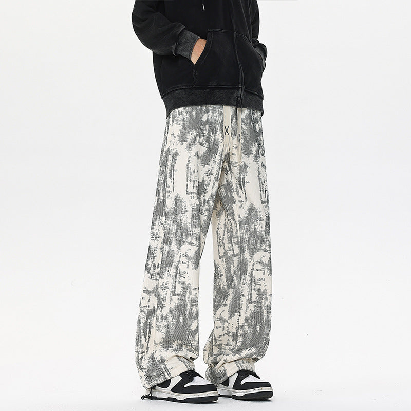 Herren Weit geschnittene Loungehose mit abstraktem Allover‑Print, elastischem Bund und Tunnelzug Shop Nory