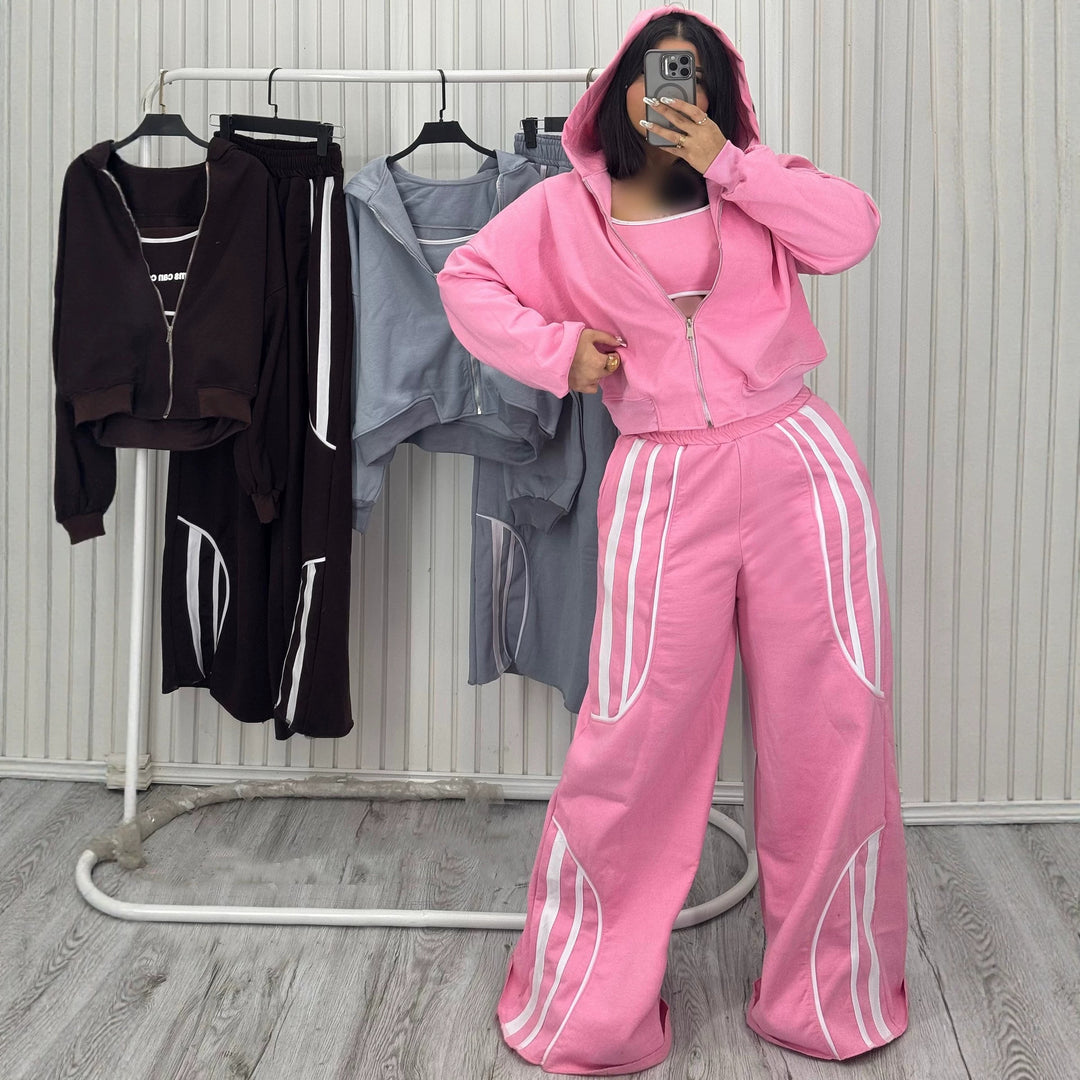 Damen Oversize Kapuzen-Sweatjacke mit Reißverschluss und weitem Trackpant-Set Shop Nory