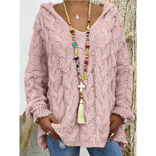 Damen nan grob gestrickter Kapuzenpullover mit Zopfmuster und weitem Oversize-Schnitt Shop Nory