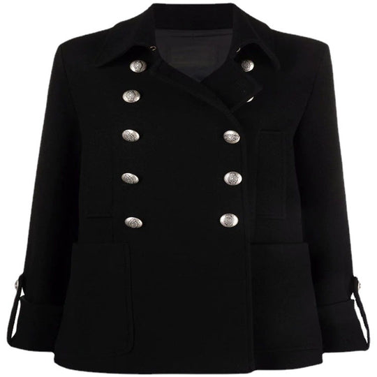 Damen Kurzer Boxy‑Wollmix‑Mantel im Military‑Look mit Zierrundknöpfen Shop Nory