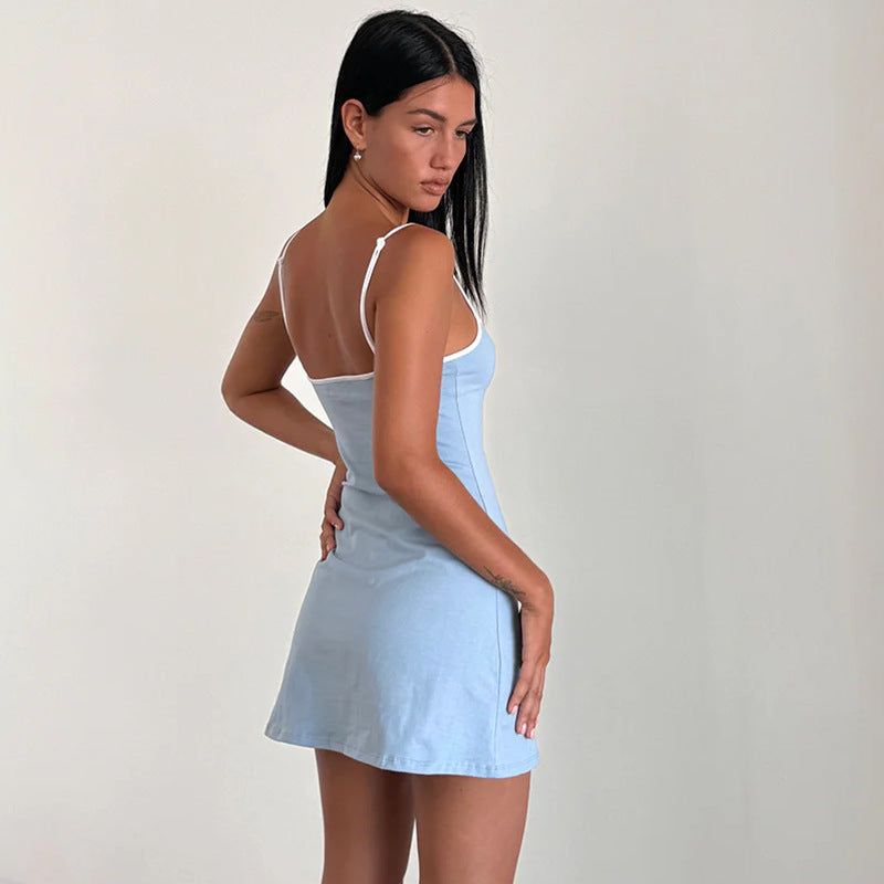 Damen lässiges Sommerkleid mit verstellbaren Spaghettiträgern Shopnory