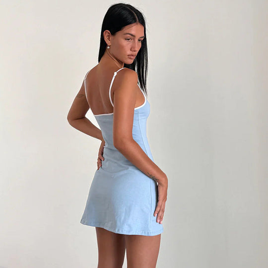 Damen lässiges Sommerkleid mit verstellbaren Spaghettiträgern Shopnory
