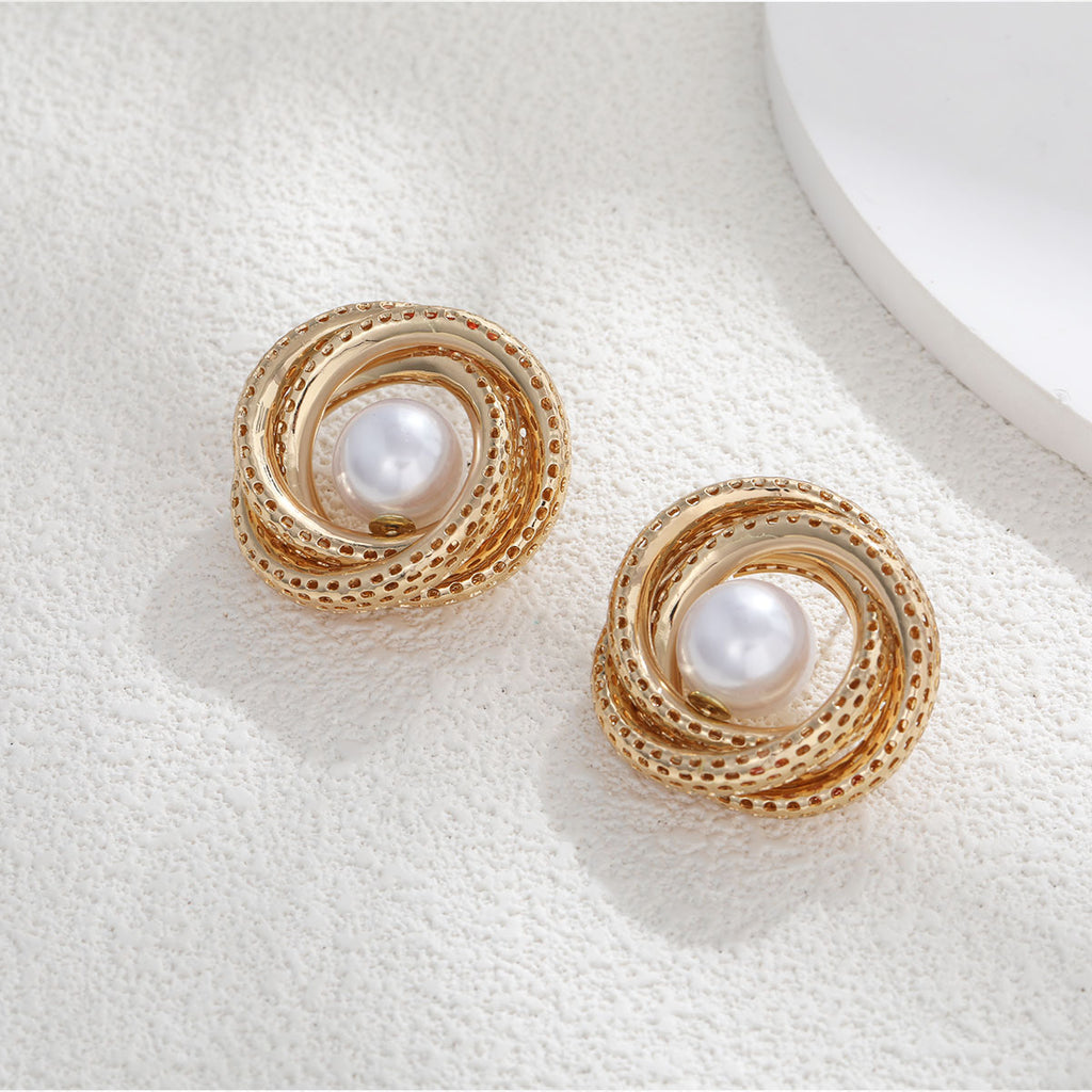 Damen Perlenohrringe mit elegantem Goldrahmen Shop Nory