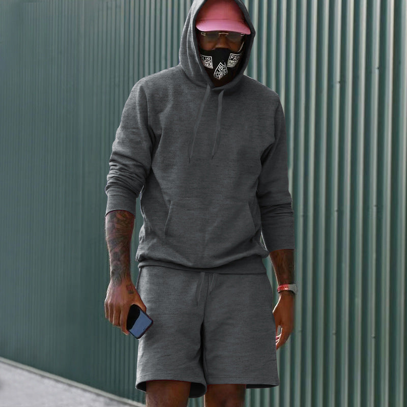 Herren nan zweiteiliges Freizeit-Set Hoodie und Sweatshorts aus French Terry mit Kängurutasche und Tunnelzug Shop Nory