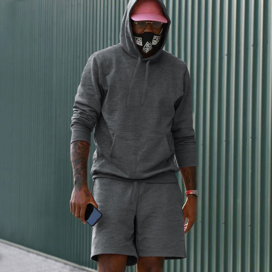 Herren nan zweiteiliges Freizeit-Set Hoodie und Sweatshorts aus French Terry mit Kängurutasche und Tunnelzug Shop Nory