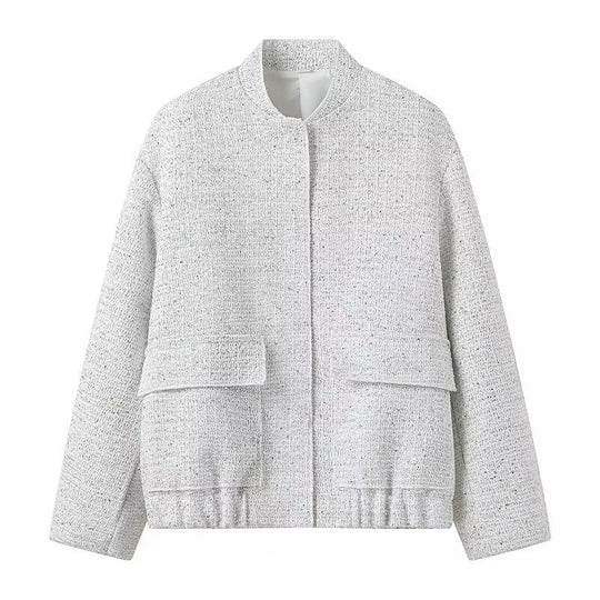 Damen verzierte Bouclé-Bomberjacke mit Pailletten und Strass Shop Nory