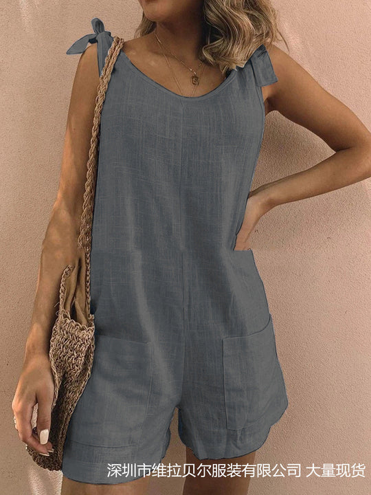 Damen Jumpsuit mit praktischen Taschen und verspielten Schulterbändern