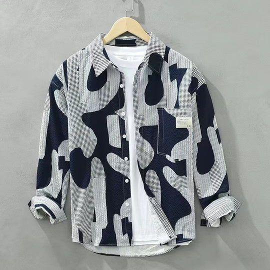 Herren Oversize-Hemd mit abstraktem Camouflage-Print und Brusttasche Shop Nory