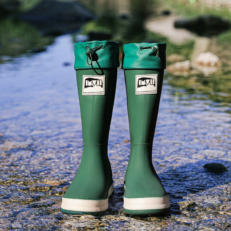 Damen kniehohe wasserdichte Gummistiefel mit verstellbarem Kordelabschluss Shop Nory