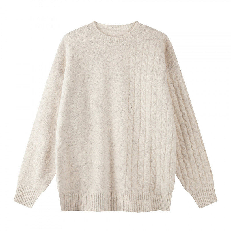 Unisex Oversize Feinstrickpullover mit Zopfmuster-Detail und Rundhalsausschnitt Shop Nory