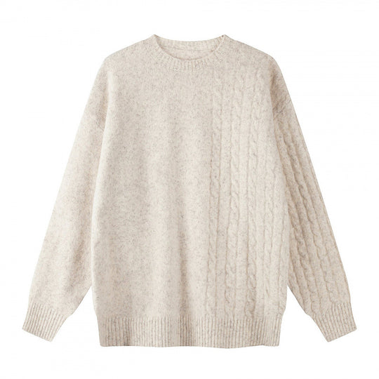 Unisex Oversize Feinstrickpullover mit Zopfmuster-Detail und Rundhalsausschnitt Shop Nory