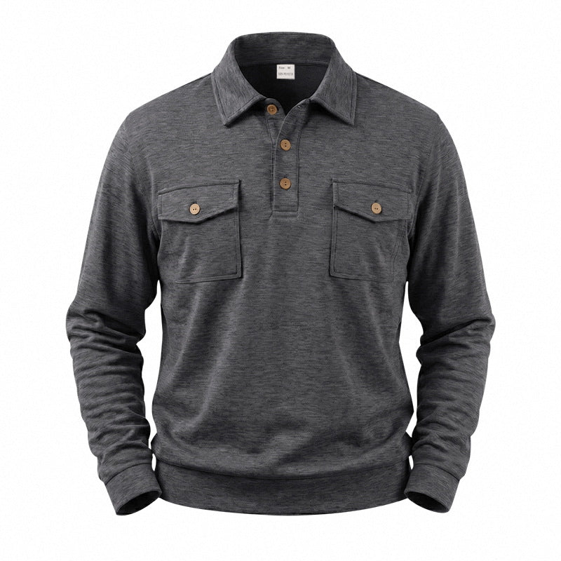 Herren Langarm-Poloshirt mit Knopfleiste und aufgesetzten Brusttaschen Shop Nory