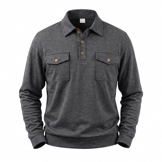 Herren Langarm-Poloshirt mit Knopfleiste und aufgesetzten Brusttaschen Shop Nory