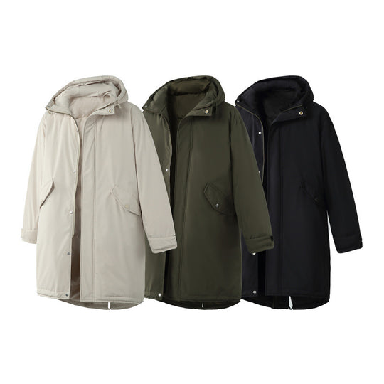 Unisex Wattierter langer Parka im Boxy-Cut mit Kapuze und Tunnelzugsaum Shop Nory