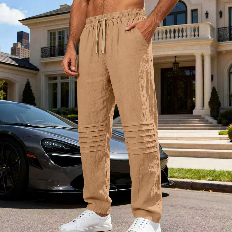 Herren Leinenoptik-Loungehose mit Tunnelzug elastischem Bund und abgesteppten Kniepanelen Shop Nory