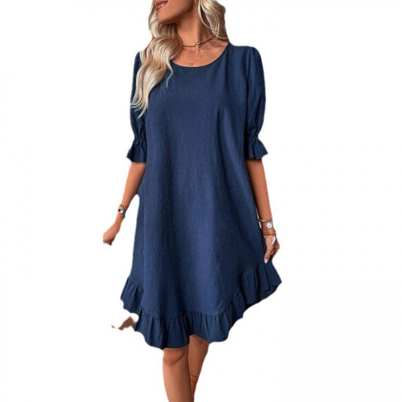 Damen Sommerliches Freizeitkleid mit Rüschendetails und lockerem Schnitt